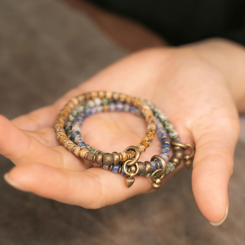 【 Abyssal Starlight】Blue-Green Spotted Stone / Bronze Bracelet
