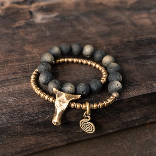 【Molten Gold Rift】Obsidian/Bronze Bracelet &nbsp;